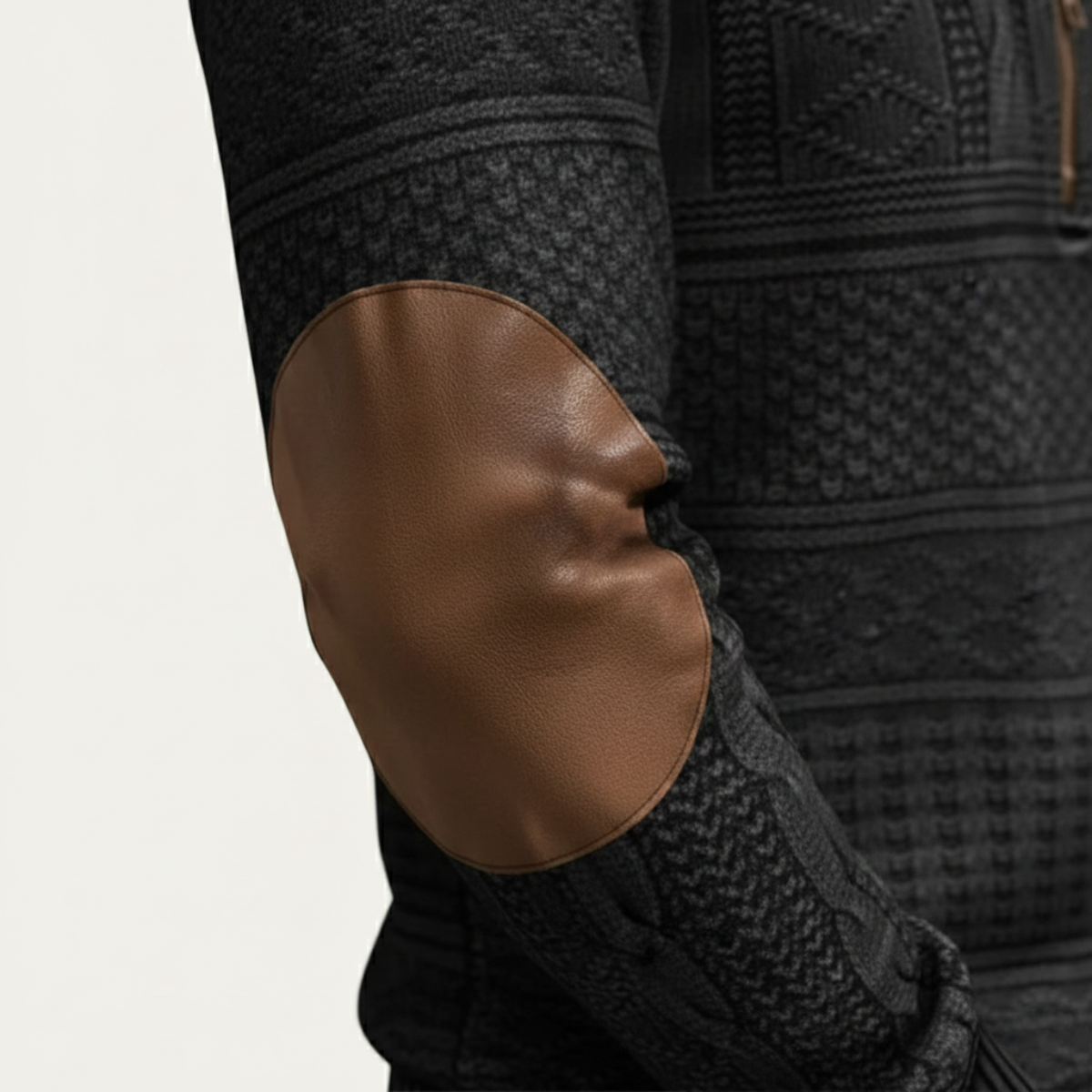 Relaxed Fit Mens Patterned Sweater with Patches