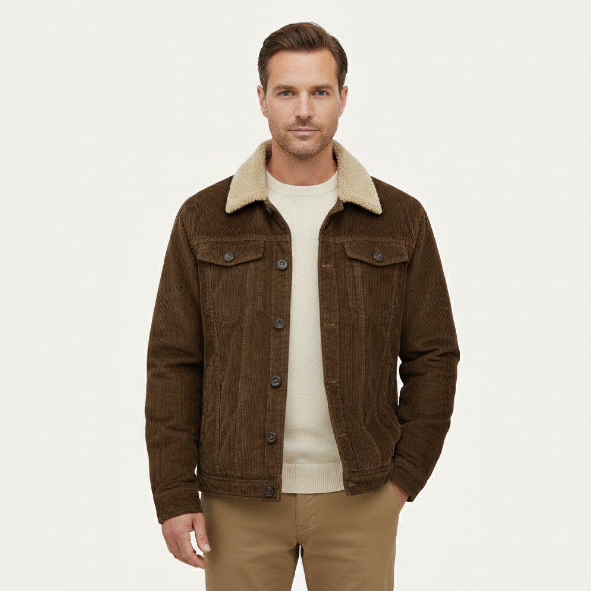 Warm Mens Corduroy Fleece Lined Winter Coat
