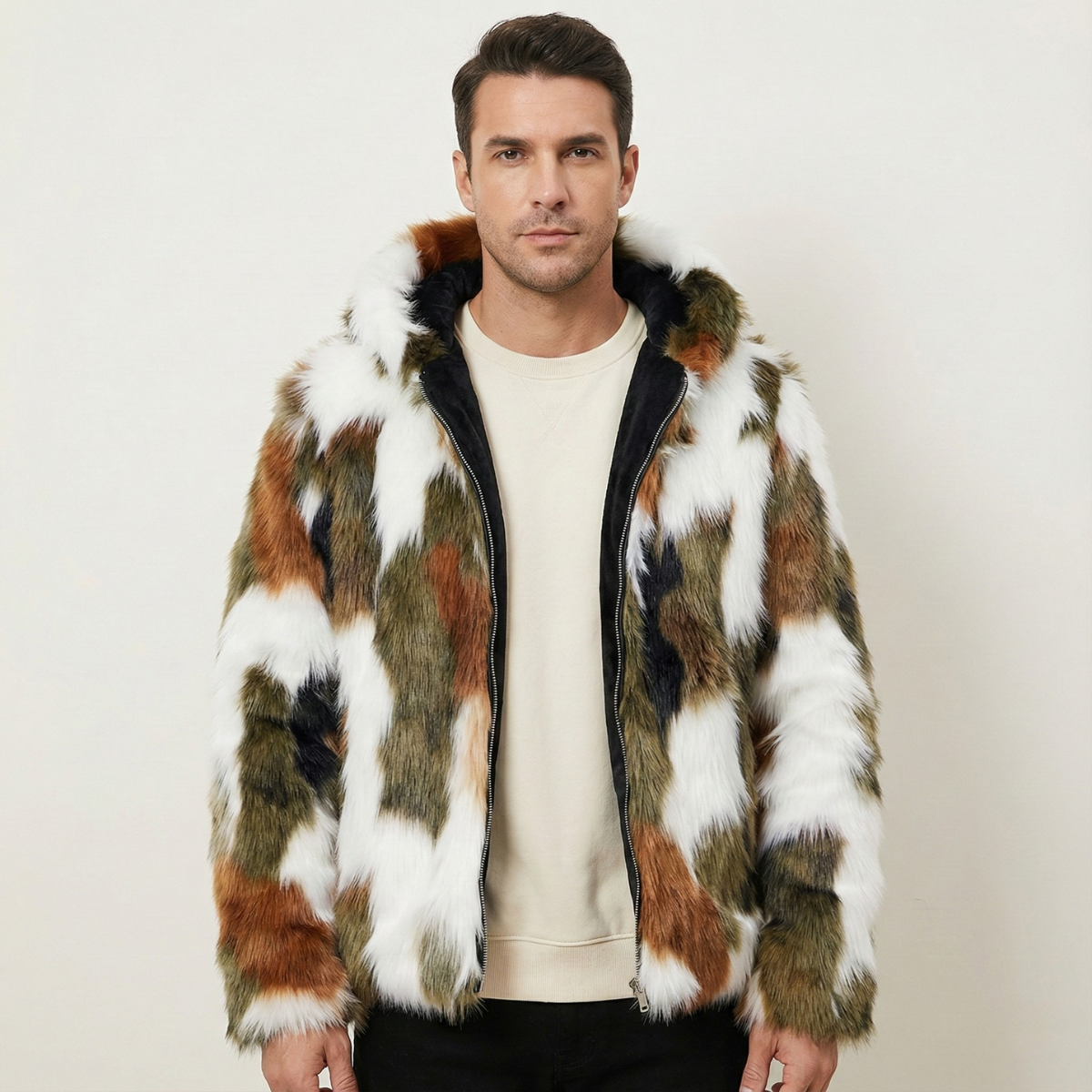 Warm Men's Faux Fur Hooded Parka Coat