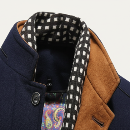 Classic Men's Wool Overcoat with Stand Up Collar