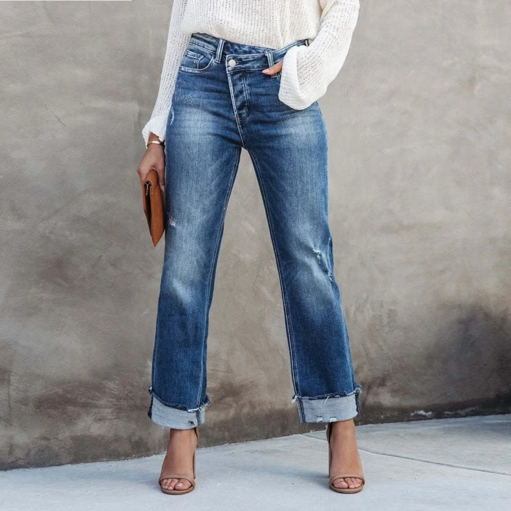 Relaxed Fit Women's High Waist Jeans - Olytrend