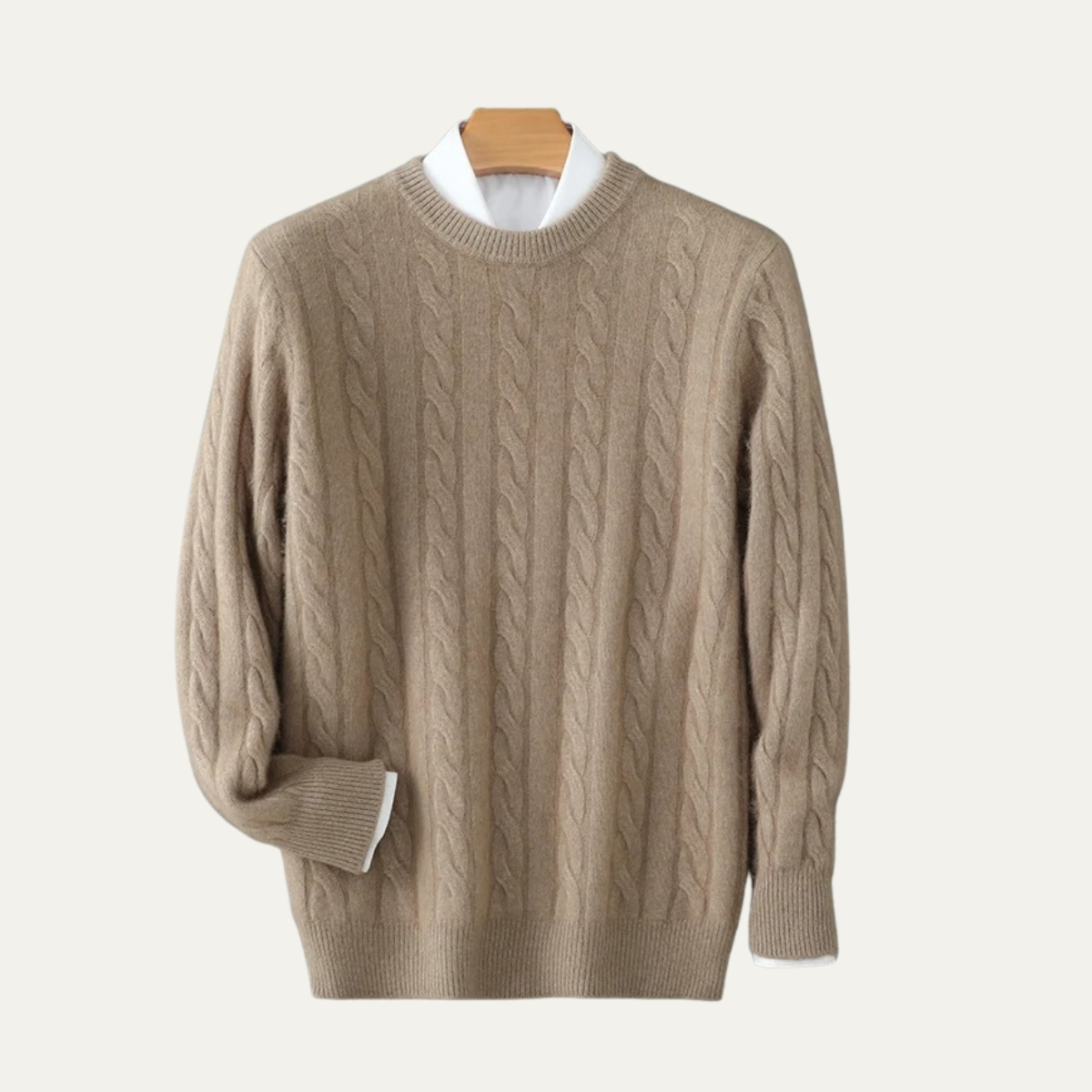 Soft Men's Cable Knit Cashmere Crew Neck Sweater