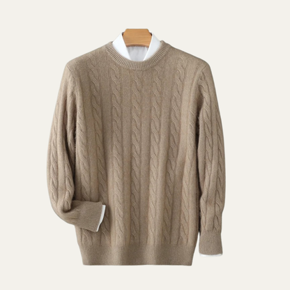 Soft Men's Cable Knit Cashmere Crew Neck Sweater