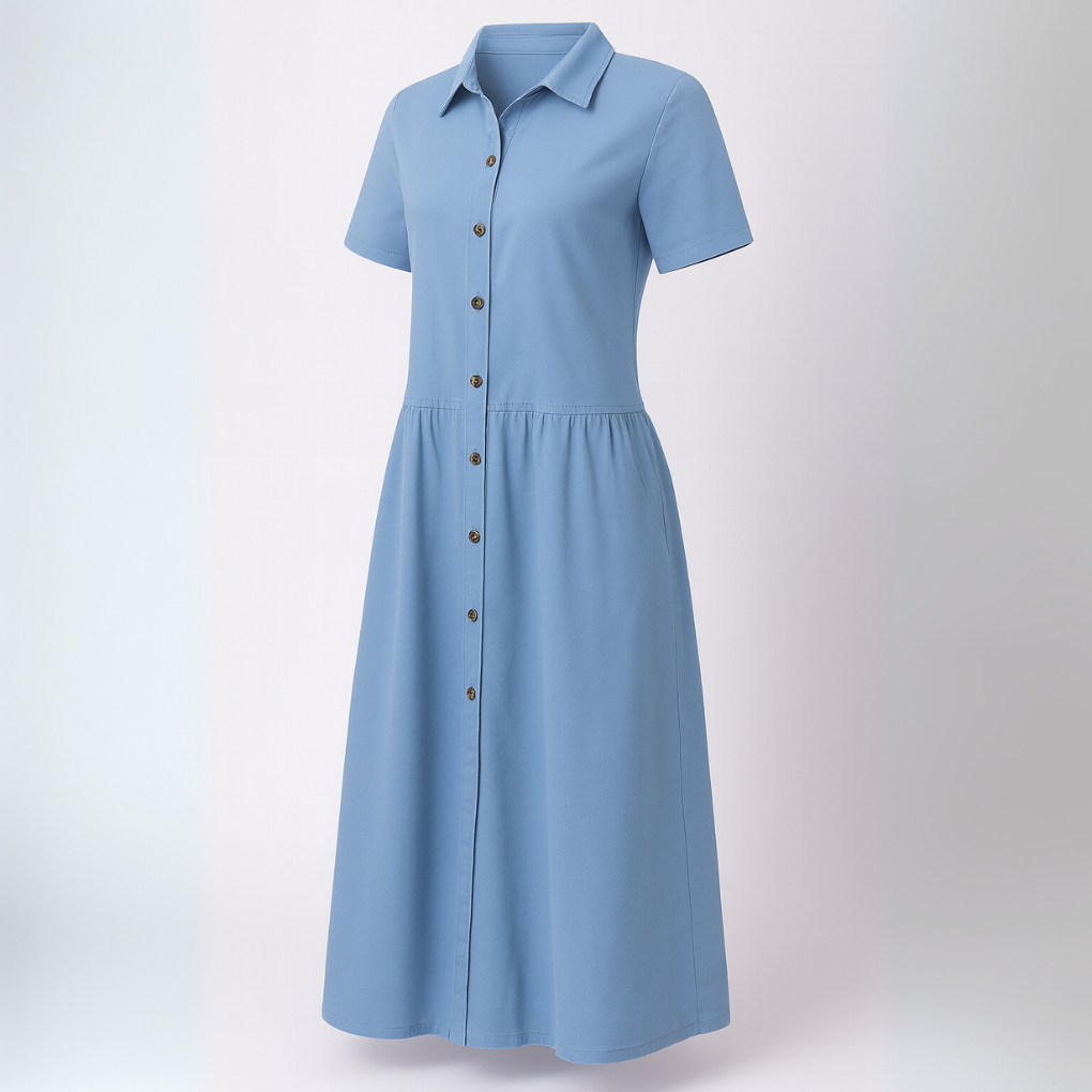 Casual Blue Jean Button Front Dress