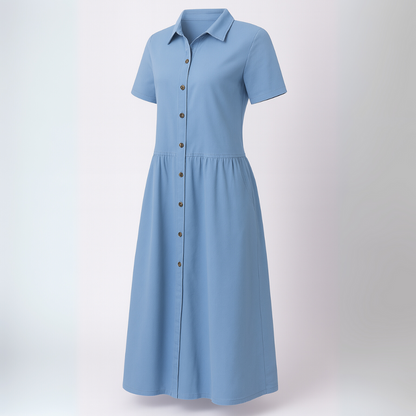 Casual Blue Jean Button Front Dress