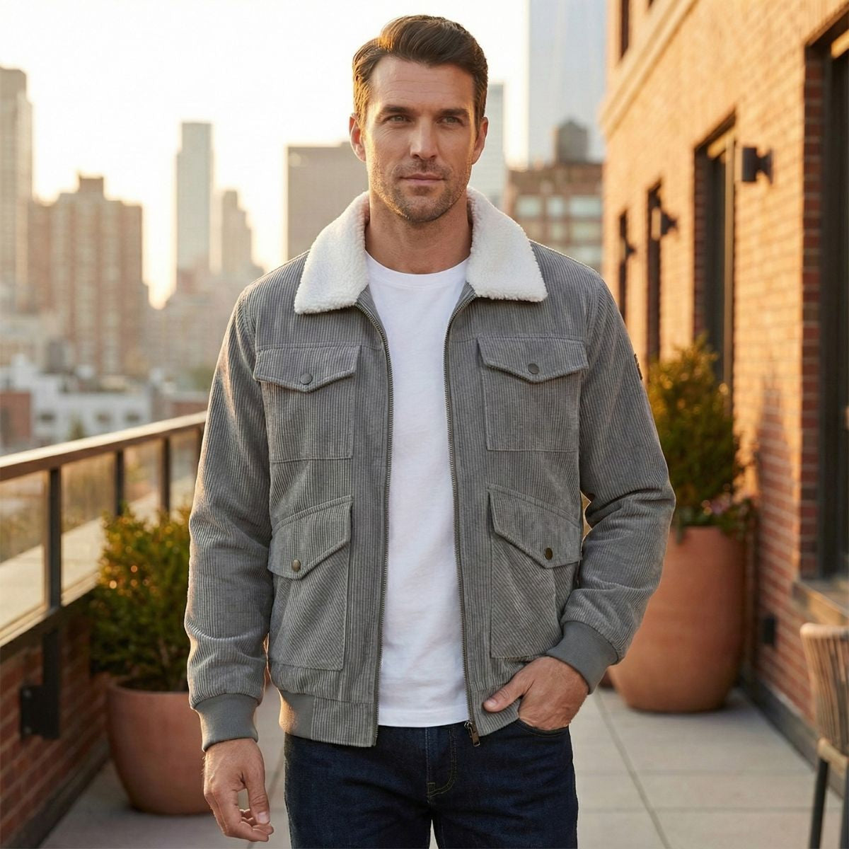 Warm Fleece Lined Classic Corduroy Mens Jacket