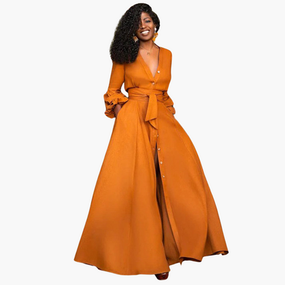 Flowy Long Dress with Wide Belt for Women
