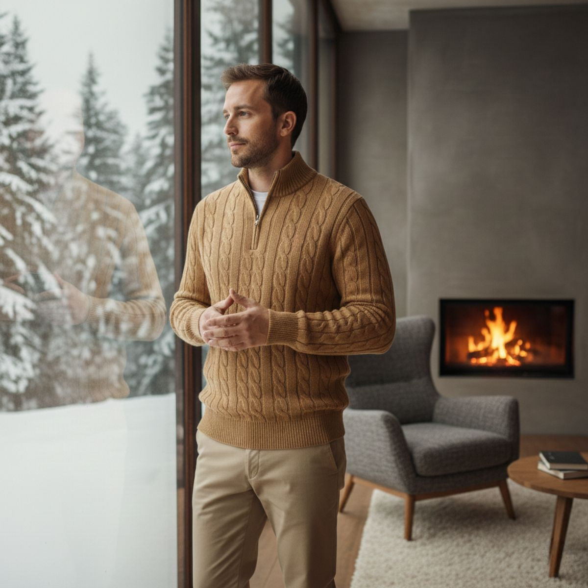 Warm Mens Knit Half Zip Sweater