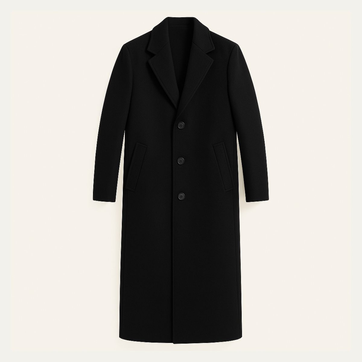 Slim Fit Men's Classic Black Wool Overcoat - Nocini