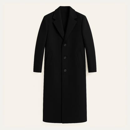 Slim Fit Men's Classic Black Wool Overcoat - Nocini