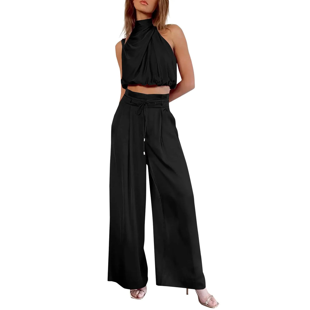 Comfortable 2-Piece Crop Top and Flowy Pants Set - Olytrend