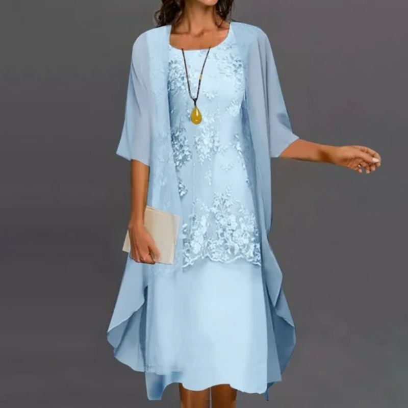 Elegant Floral Lace Dress and Cardigan Set - Nocini
