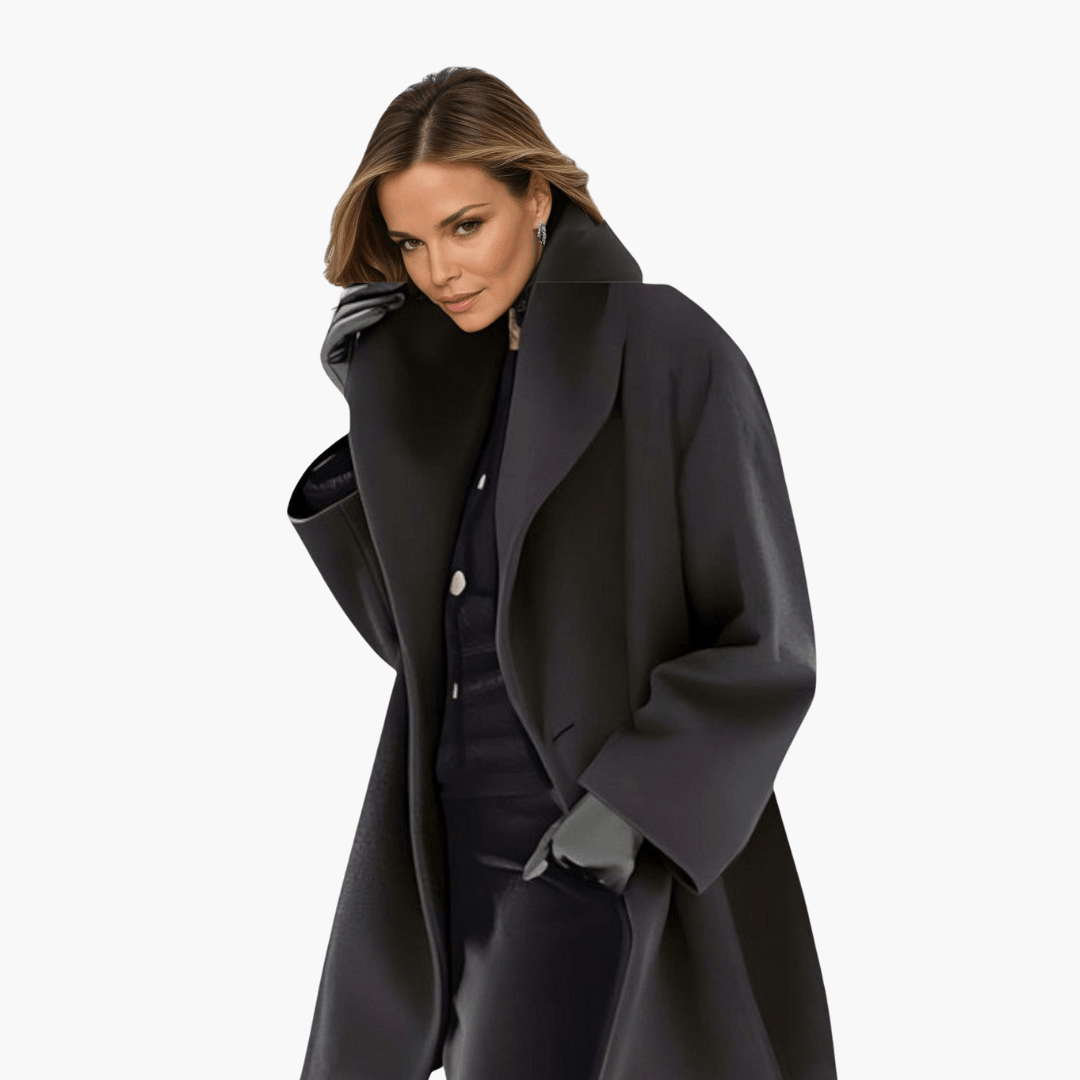 Ladies' Coat with Oversized Collar and Fitted Sleeves