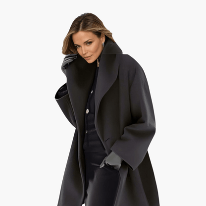 Ladies' Coat with Oversized Collar and Fitted Sleeves