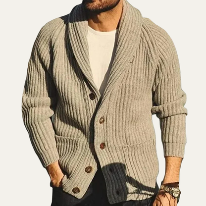 Classic Men's Khaki Crew Neck Cardigan Sweater