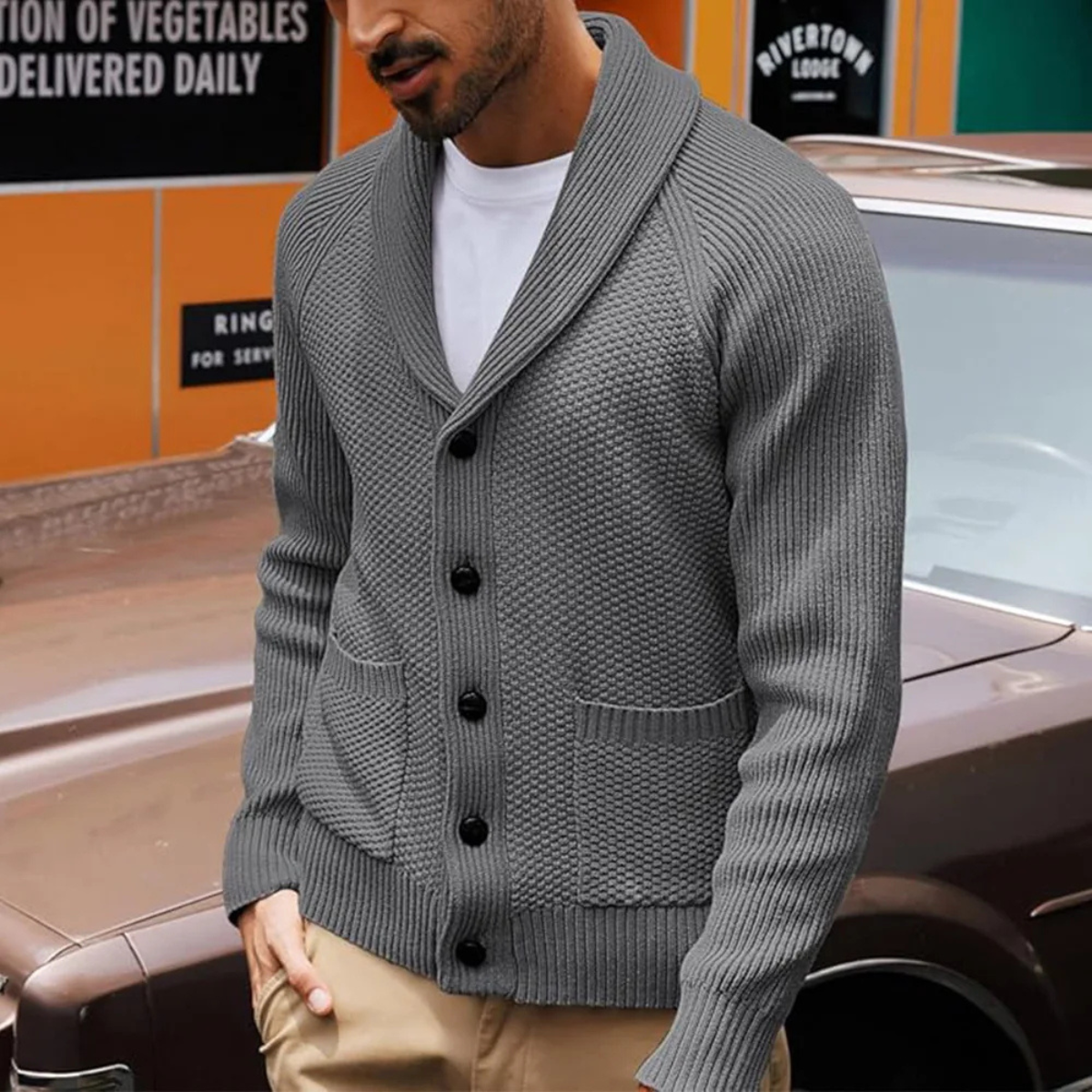 Classic Men's Crew Neck Knit Sweater with Pockets