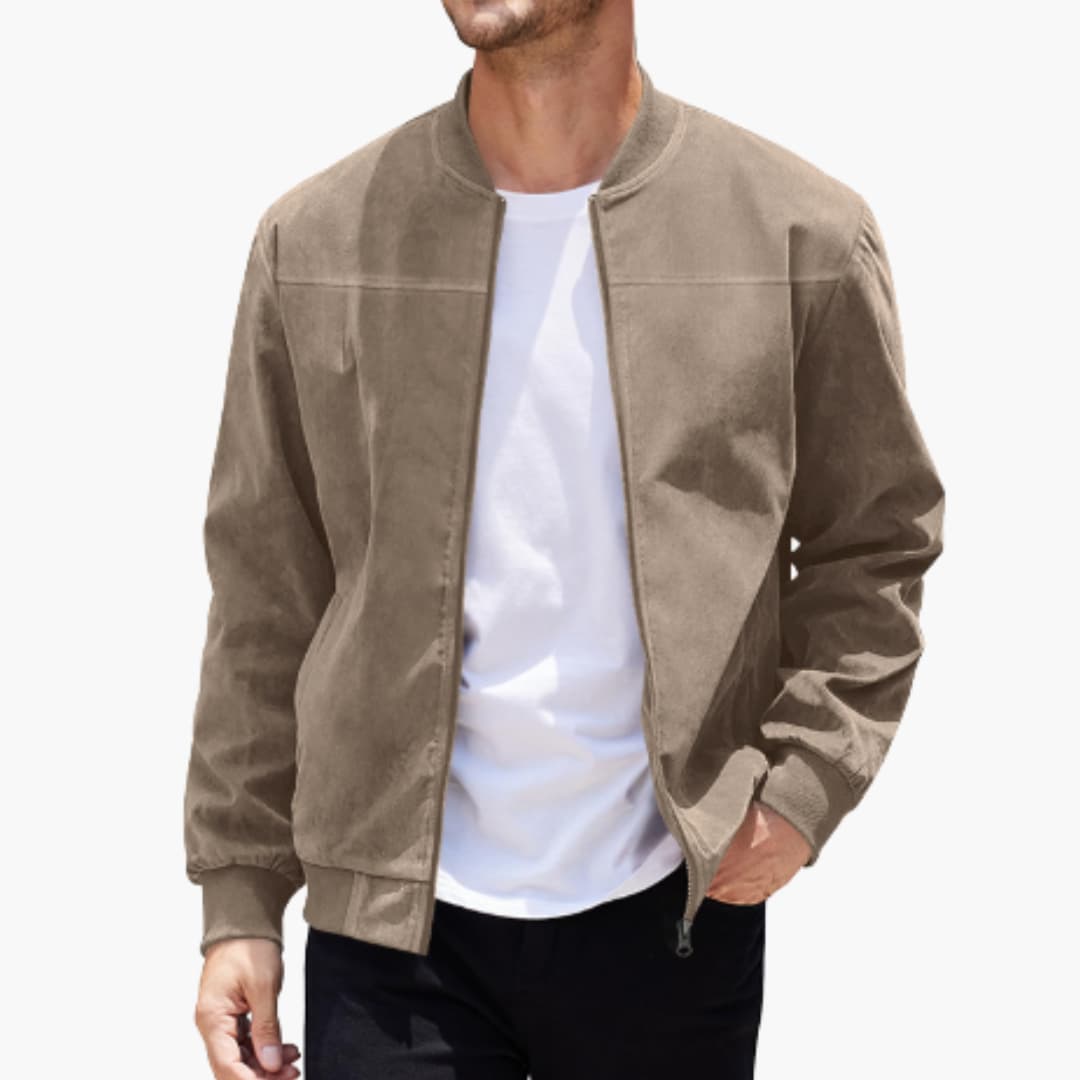 Men's Zip Up Ribbed Collar Bomber Jacket