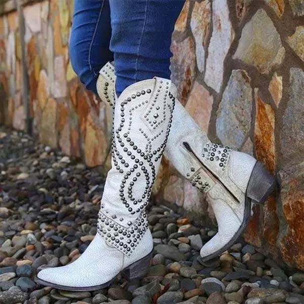 Fashionable Cowboy Mid Calf Leather Boots