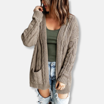 Cozy Women's Open Front Knit Cardigan with Pockets