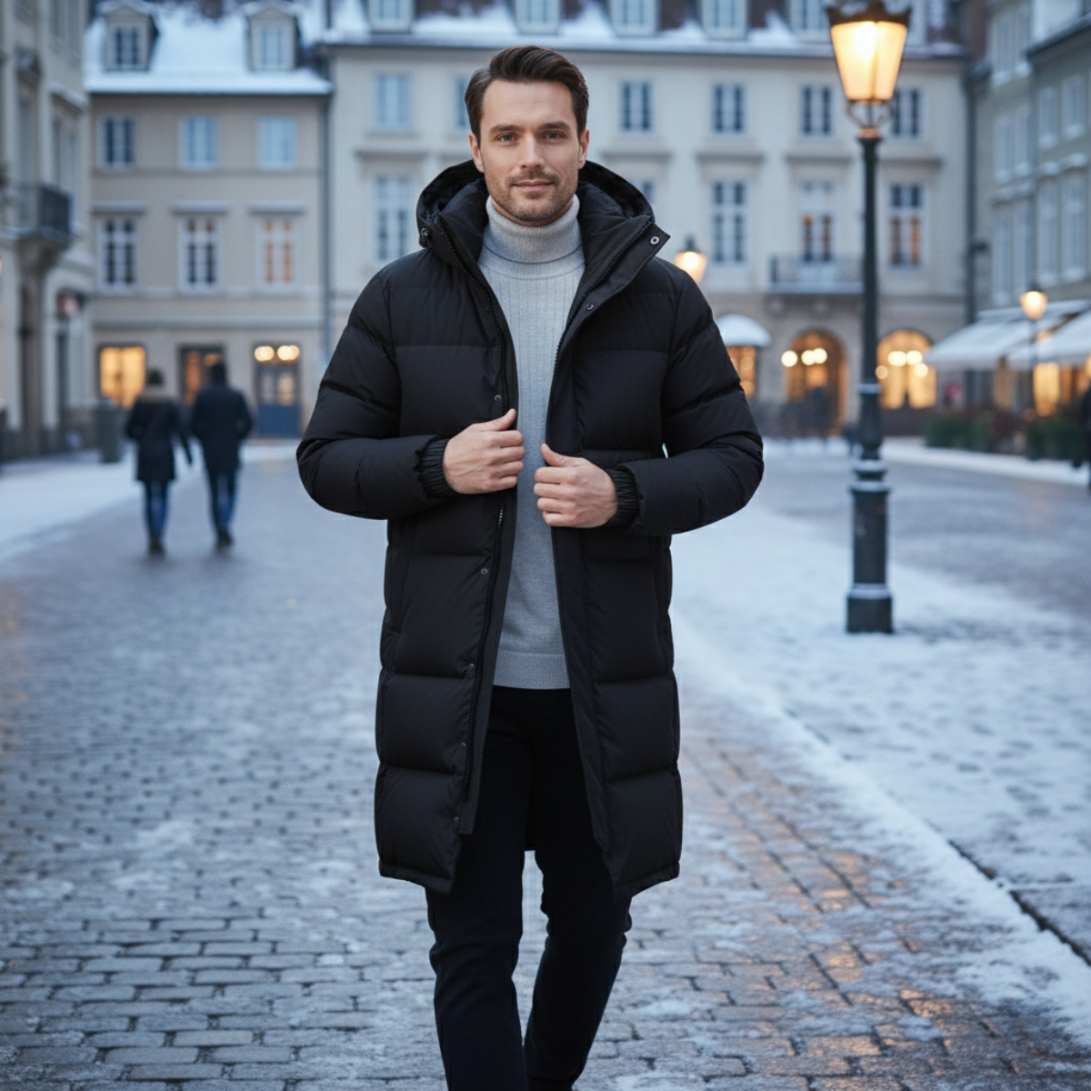 Warm Men's Black Down Parka Jacket