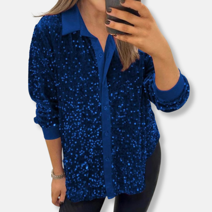 Loose Fit Women's Sequin Long Sleeve Party Top