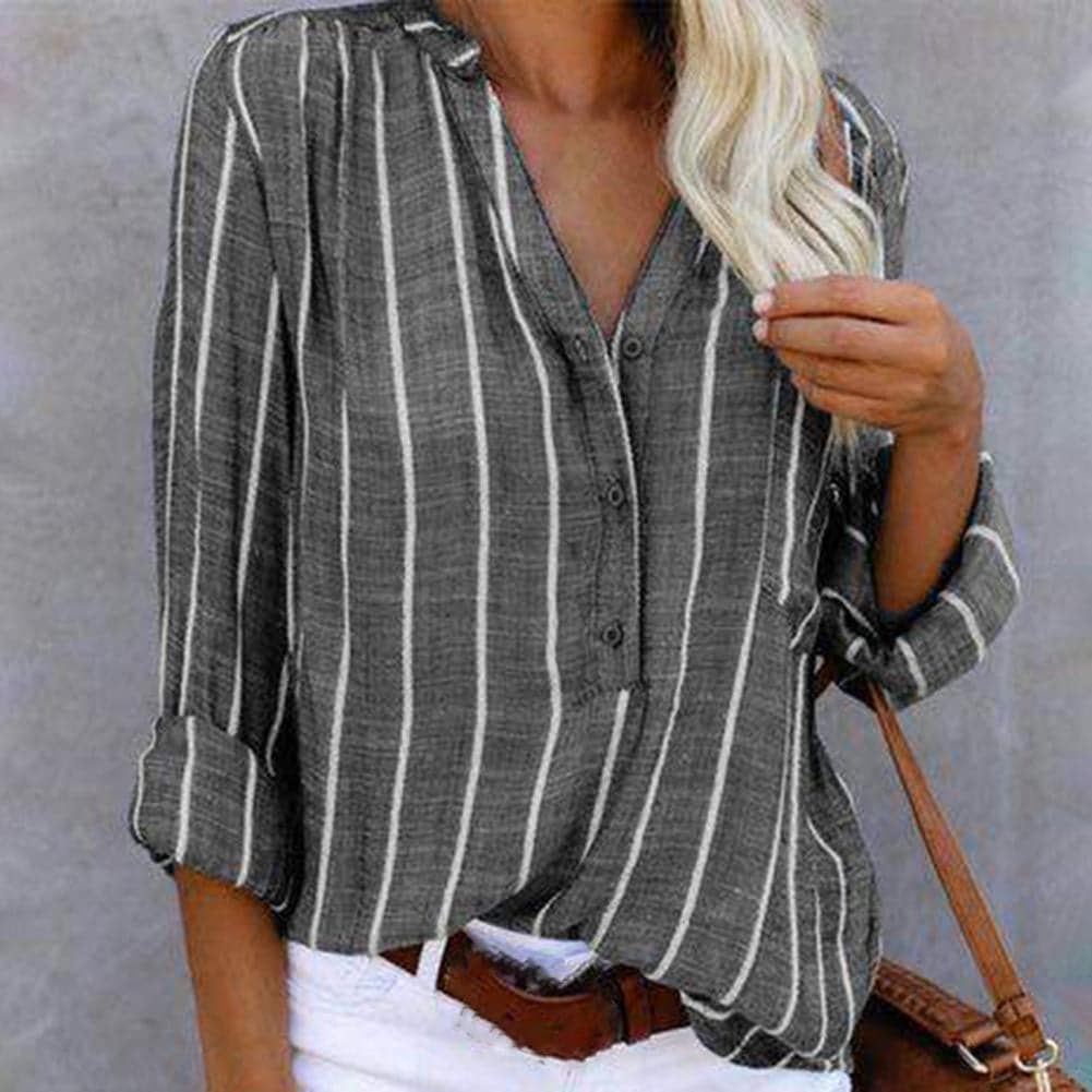 Comfy V-Neck Striped Women's Blouse