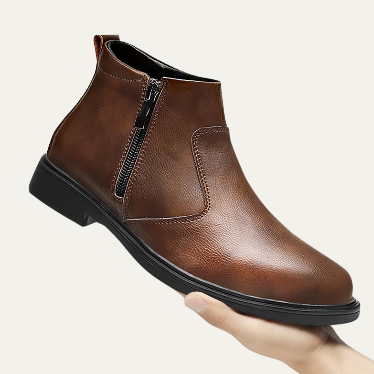 Brown Leather Men's Zip Ankle Boots