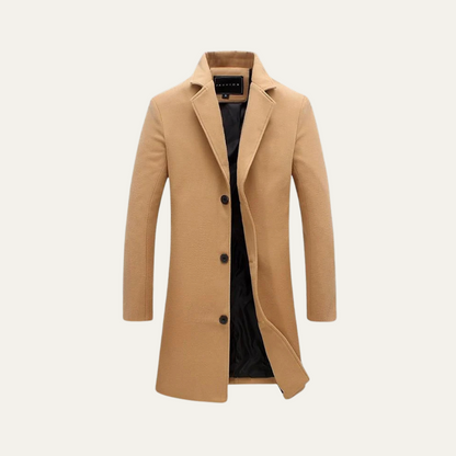 Classic Men's Slim Fit Camel Wool Overcoat - Nocini