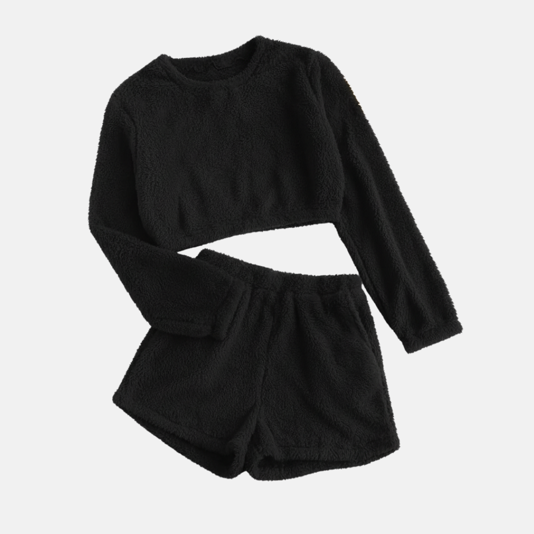 Cozy Women's Fleece Lounge Set with Top and Shorts