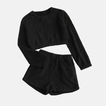 Cozy Women's Fleece Lounge Set with Top and Shorts