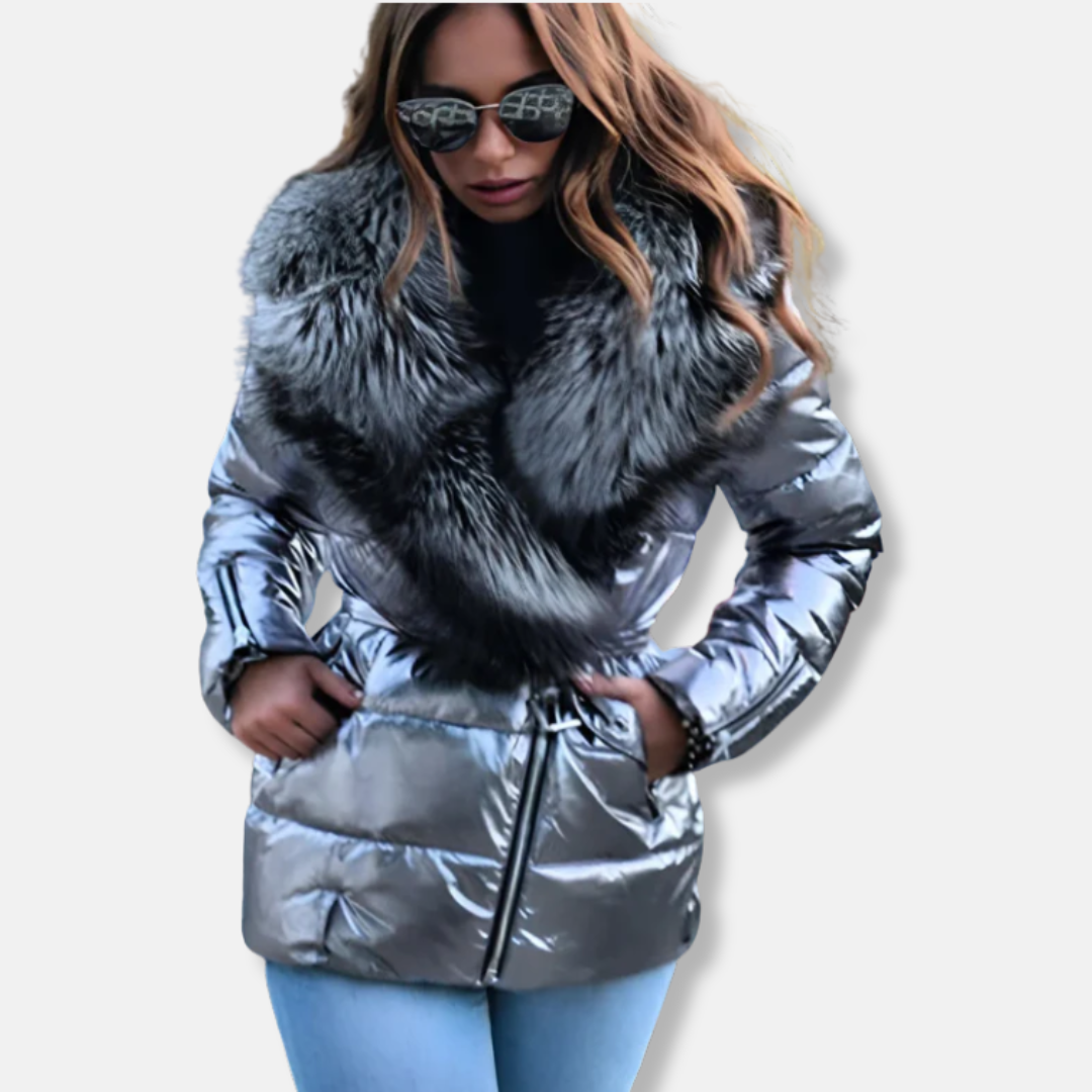 Warm Puffer Coat with Faux Fur Hood
