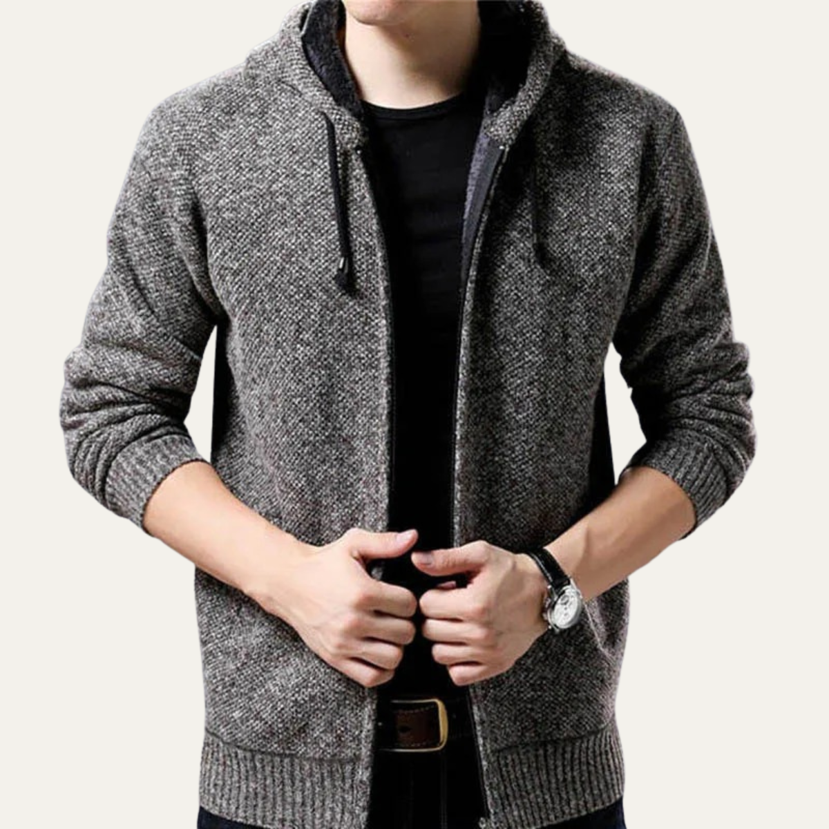 Relaxed Fit Men's Knitted Zip Hoodie Jacket