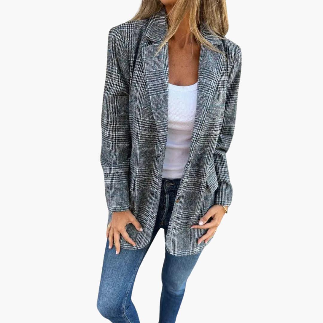 Fit and Flattering Checked Women's Blazer - Olytrend