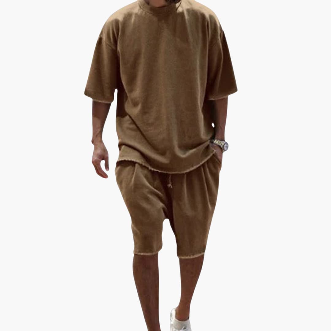 Men's Casual 2 Piece Short Set with Loose Fit Top