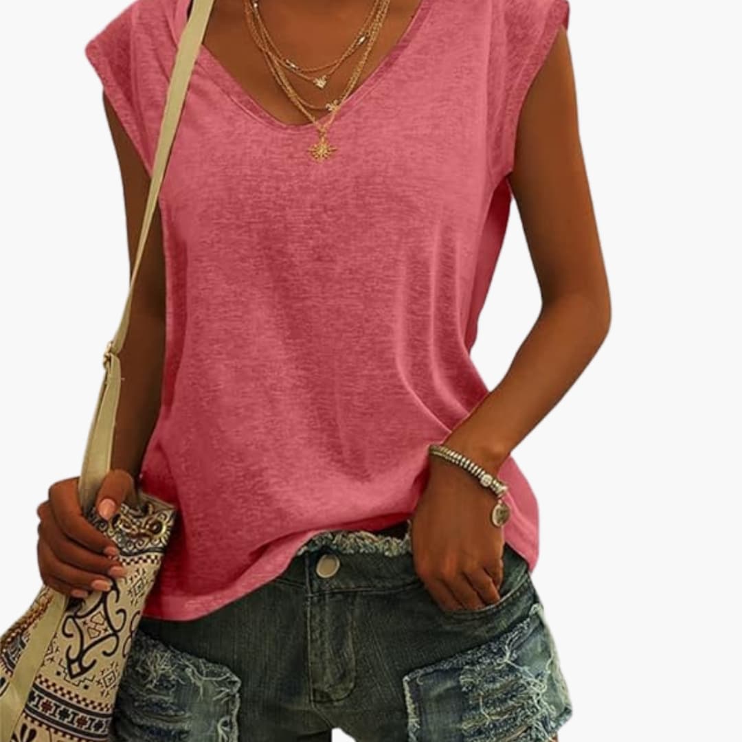 Ladies' Relaxed Fit V-Neck Tee with Short Sleeves