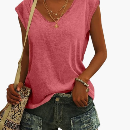 Ladies' Relaxed Fit V-Neck Tee with Short Sleeves