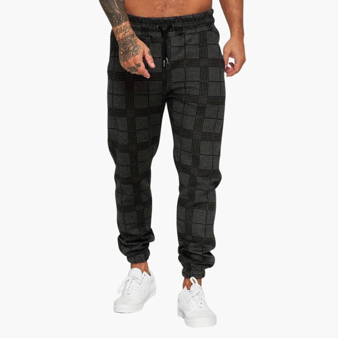 Comfortable Checkered Elastic Waist Pants - Olytrend