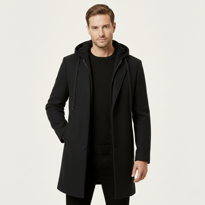 Warm Quilted Men's Wool Hooded Coat