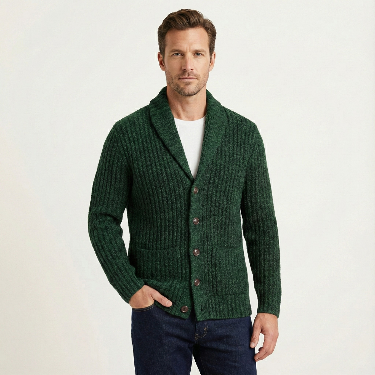 Thick Knit Men's Shawl Collar Sweater Cardigan