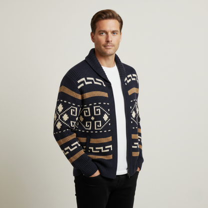 Warm Mens Aztec Pattern Cardigan Sweater