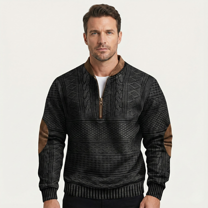 Relaxed Fit Mens Patterned Sweater with Patches