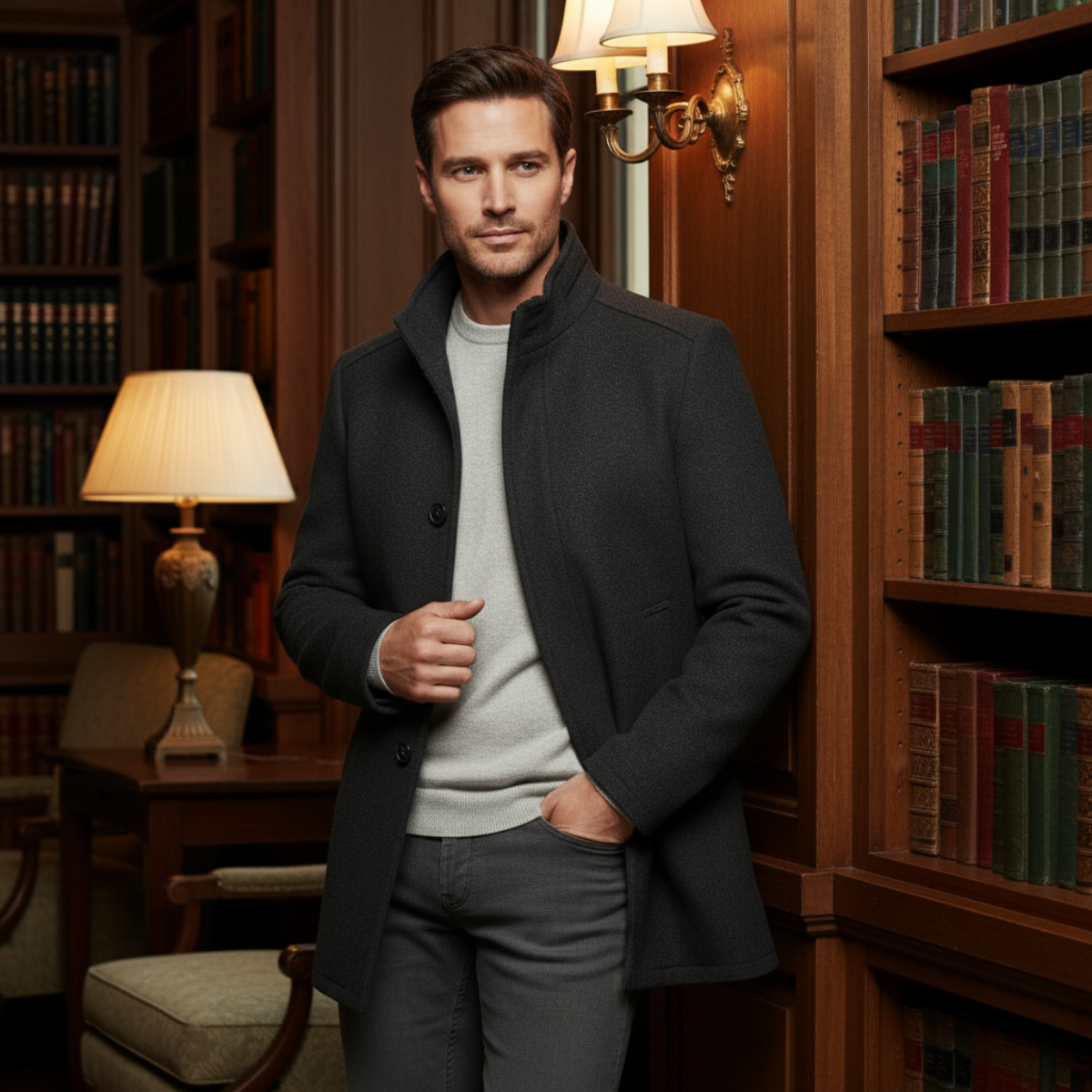 Men's Thermal Wool Button Coat with Fleece Lining