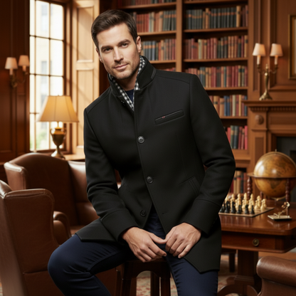 Classic Men's Wool Overcoat with Stand Up Collar