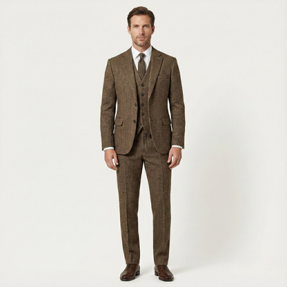 Classic Men's 3 Piece Tweed Suit - Slim Fit Jacket, Waistcoat & Trousers