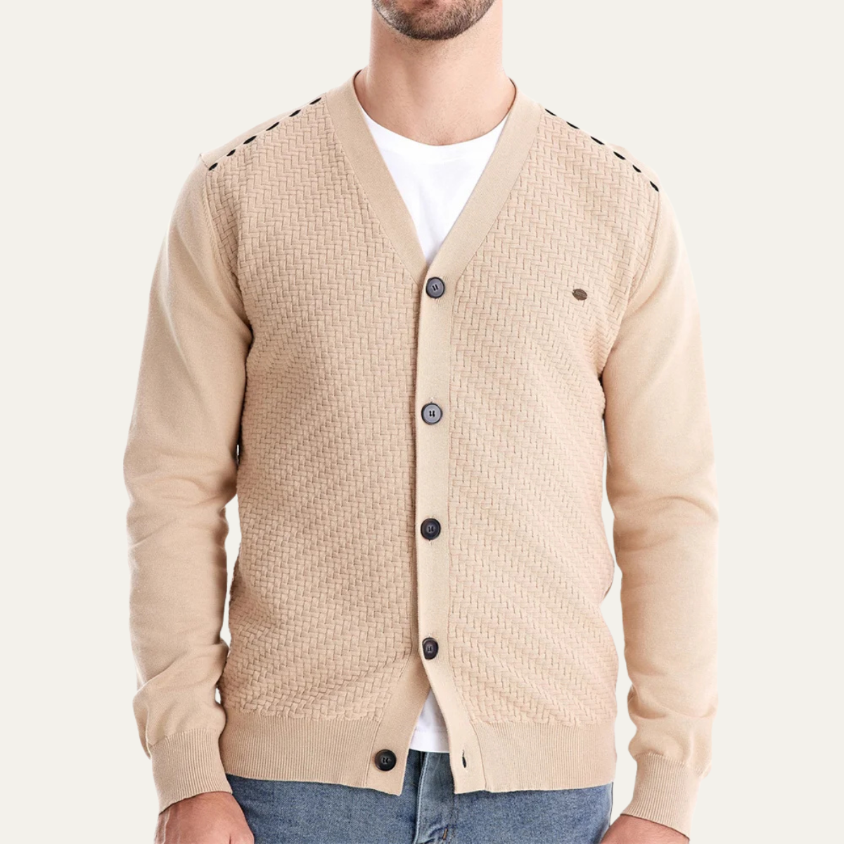 Rugged Mens Cable Knit V Neck Cardigan Sweater