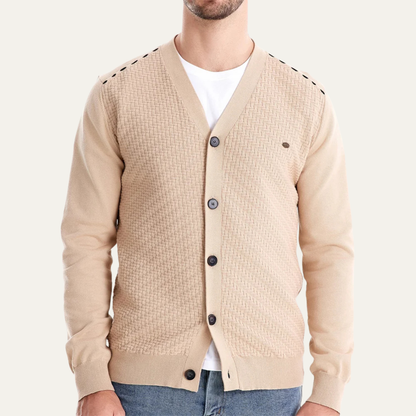 Rugged Mens Cable Knit V Neck Cardigan Sweater
