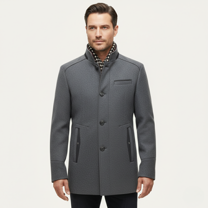 Classic Men's Wool Overcoat with Stand Up Collar