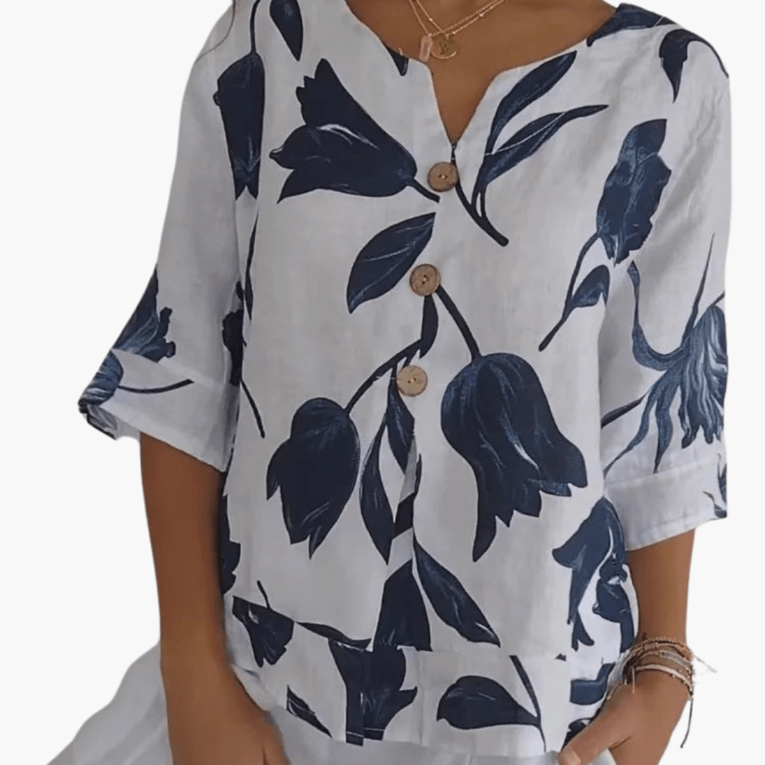 Ladies' Pretty Flower V-Neck Shirt