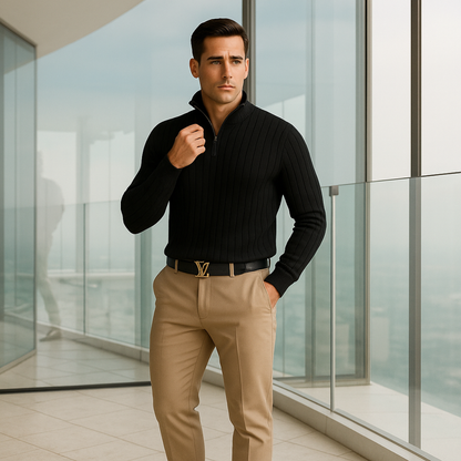 Classic Textured Zip Up Sweater for Men