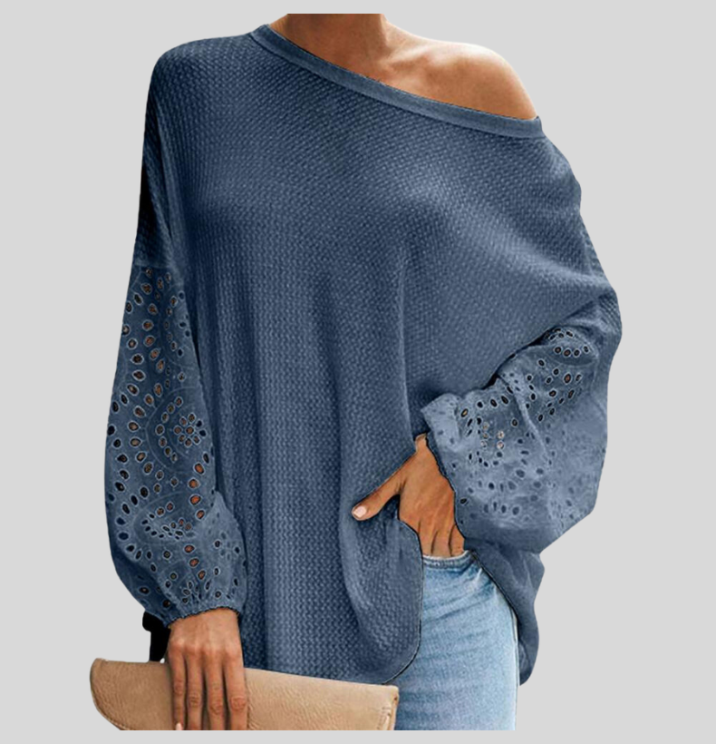 Feminine Lightweight Knit Top with Lace Trim
